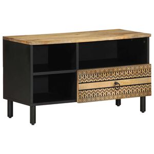 vidaXL fekete t&ouml;m&ouml;r nyers mang&oacute;fa TV-szekr&eacute;ny 80 x 33,5 x 46 cm