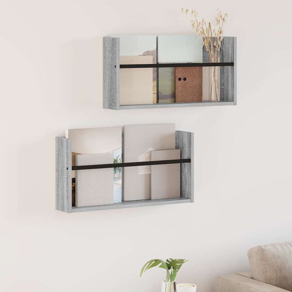 vidaXL Magazin &aacute;llv&aacute;ny 2 pcs Sz&uuml;rke Sonoma 60 x 12 x 30 cm Faanyag