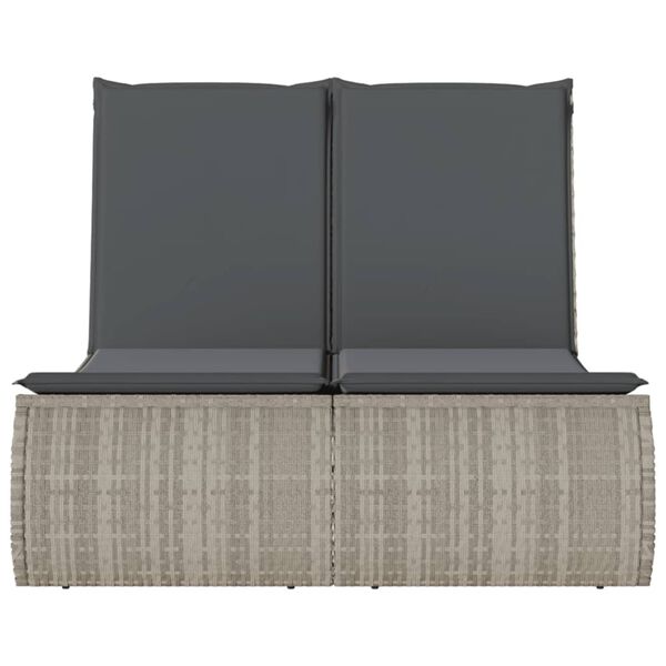 vidaXL világosszürke polyrattan dupla napozóágy párnával