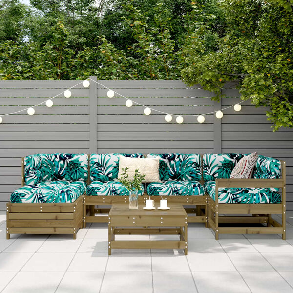 vidaXL 7 r&eacute;szes impregn&aacute;lt fenyőfa kerti kanap&eacute;szett