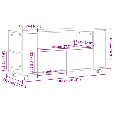 vidaXL füstös tölgyszínű szerelt fa TV-szekrény 102x34,5x43 cm