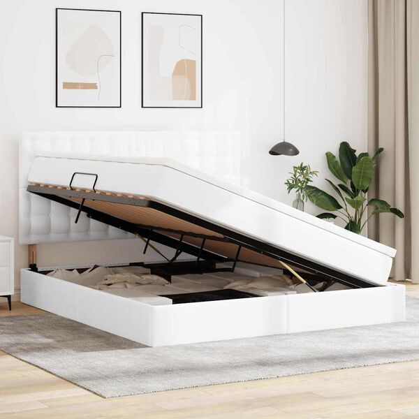 vidaXL &Aacute;gy t&aacute;rol&oacute;val &eacute;s LED l&aacute;mp&aacute;val Tiszta Feh&eacute;r 160 x 200 cm Műbőr