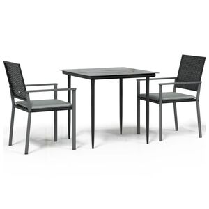 vidaXL 3 r&eacute;szes polyrattan &eacute;s ac&eacute;l kerti &eacute;tkezőgarnit&uacute;ra p&aacute;rn&aacute;val