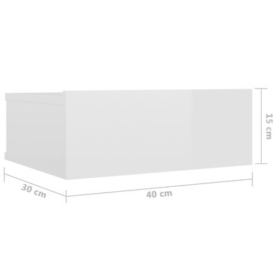 vidaXL magasfényű fehér forgácslap úszó éjjeliszekrény 40x30x15 cm