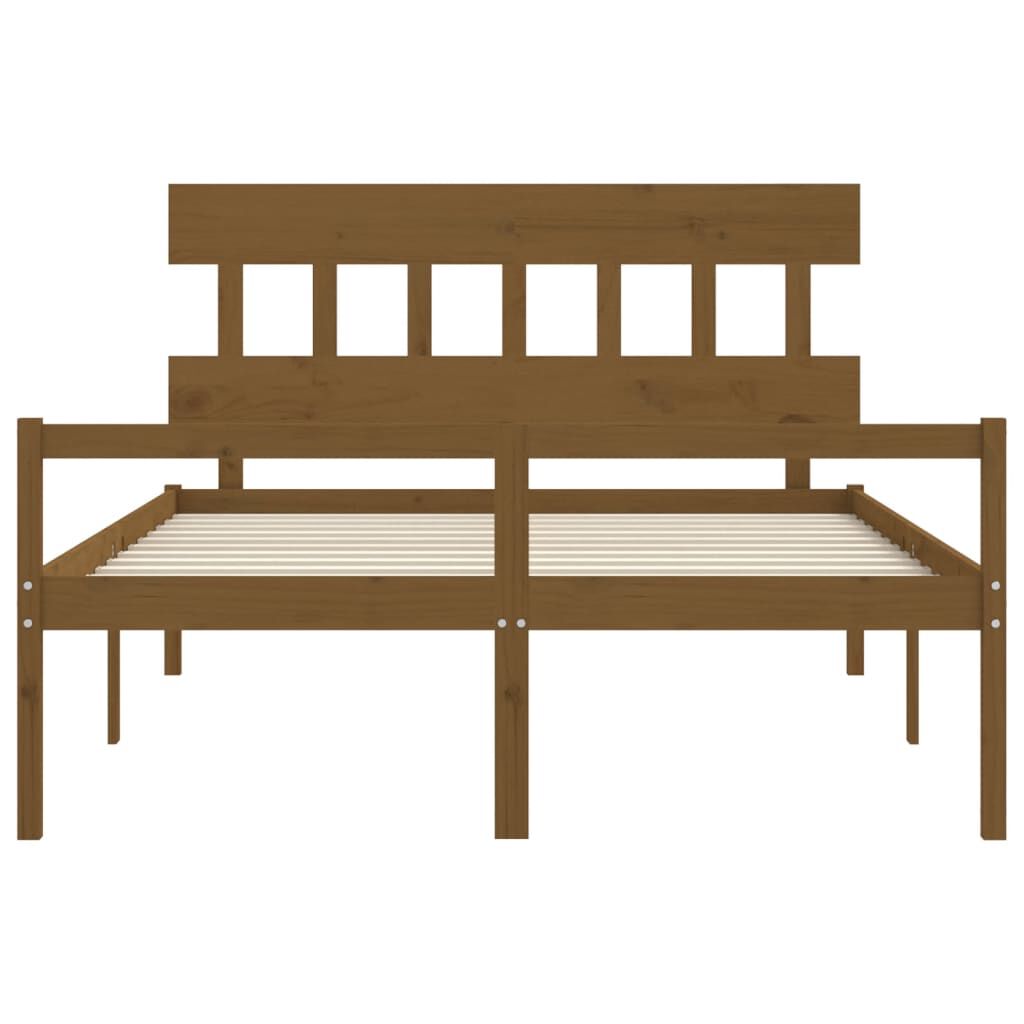 vidaXL mézbarna tömör fa ágy időseknek fejtámlával King Size