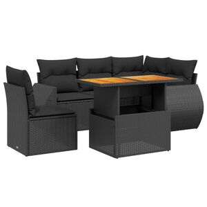 vidaXL 6 r&eacute;szes fekete polyrattan kerti &uuml;lőgarnit&uacute;ra p&aacute;rn&aacute;kkal