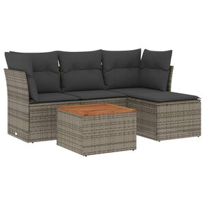 vidaXL 5 r&eacute;szes sz&uuml;rke polyrattan kerti &uuml;lőgarnit&uacute;ra p&aacute;rn&aacute;kkal