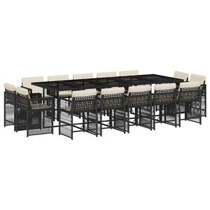 vidaXL 15 r&eacute;szes fekete polyrattan kerti &eacute;tkezőgarnit&uacute;ra p&aacute;rn&aacute;kkal
