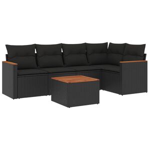 vidaXL 6 r&eacute;szes fekete polyrattan kerti &uuml;lőgarnit&uacute;ra p&aacute;rn&aacute;kkal
