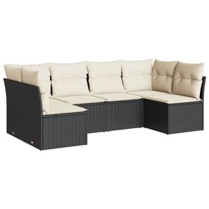 vidaXL 6 r&eacute;szes fekete polyrattan kerti &uuml;lőgarnit&uacute;ra p&aacute;rn&aacute;kkal