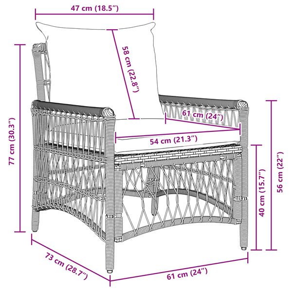 vidaXL Kerti Sz&eacute;k p&aacute;rn&aacute;val B&eacute;zs 73 x 61 x 77 cm polirattan