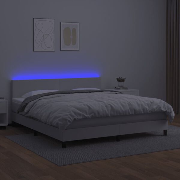 vidaXL feh&eacute;r műbőr rug&oacute;s &aacute;gy matraccal &eacute;s LED-del 180x200 cm