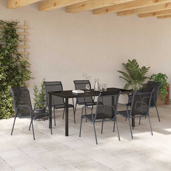 vidaXL Kert &eacute;tkező szett 7 pcs Fekete Textil&eacute;n &eacute;s ac&eacute;l