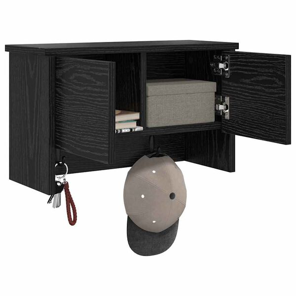 vidaXL Fali Kabáthorog polcokkal Musta tammi 50 x 20 x 30 cm Faanyag