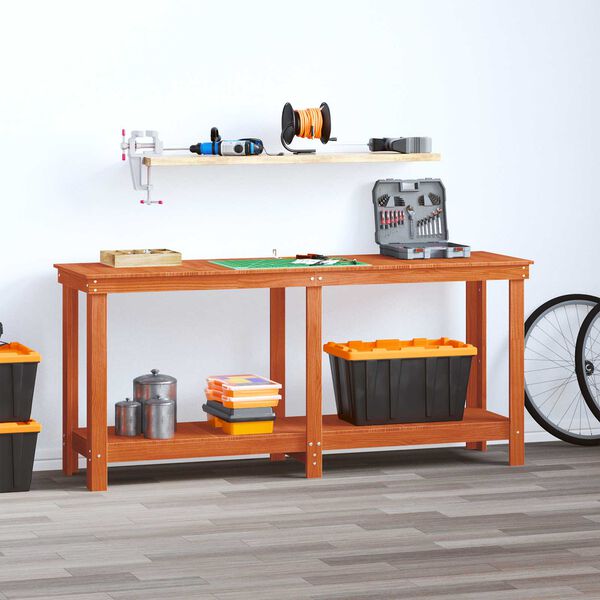 vidaXL Munkapad polcokkal Viaszbarna 180 x 50 x 80 cm T&ouml;m&ouml;r fenyő