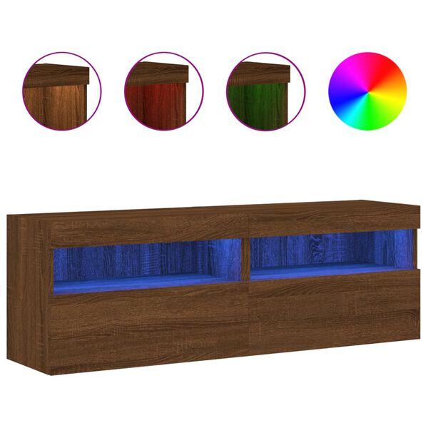 vidaXL 2 db barna t&ouml;lgysz&iacute;nű fali TV-szekr&eacute;ny LED-del 60x30x40 cm