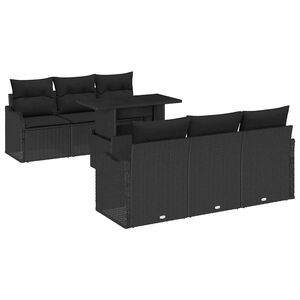vidaXL Kerti Kanap&eacute; Szett p&aacute;rn&aacute;val t&aacute;rol&oacute;val 7 pcs Fekete Poly Rattan