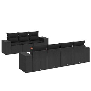 vidaXL 8 r&eacute;szes fekete polyrattan kerti &uuml;lőgarnit&uacute;ra p&aacute;rn&aacute;kkal