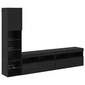 vidaXL TV faliszekr&eacute;ny leddel 4 pcs Fekete t&ouml;lgy Faanyag