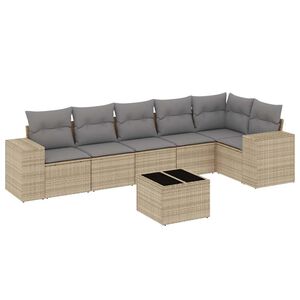 vidaXL 7 r&eacute;szes b&eacute;zs polyrattan kerti &uuml;lőgarnit&uacute;ra p&aacute;rn&aacute;kkal