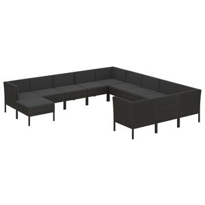 vidaXL 12 r&eacute;szes fekete polyrattan kerti &uuml;lőgarnit&uacute;ra p&aacute;rn&aacute;kkal