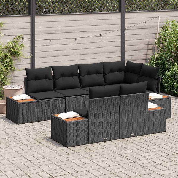 vidaXL Kerti Kanap&eacute; Szett p&aacute;rn&aacute;val t&aacute;rol&oacute;val 7 pcs Fekete Polyrattan