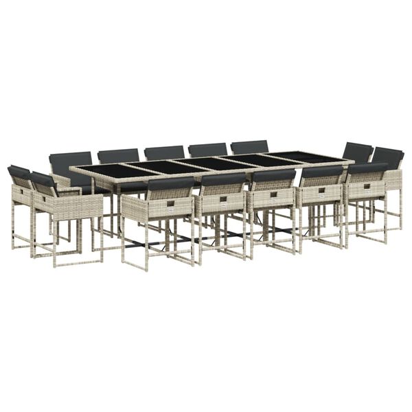 vidaXL 15 r&eacute;szes sz&uuml;rke polyrattan kerti &eacute;tkezőgarnit&uacute;ra p&aacute;rn&aacute;kkal