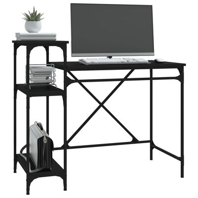 vidaXL fekete szerelt fa és vas íróasztal polcokkal 105x50x90 cm