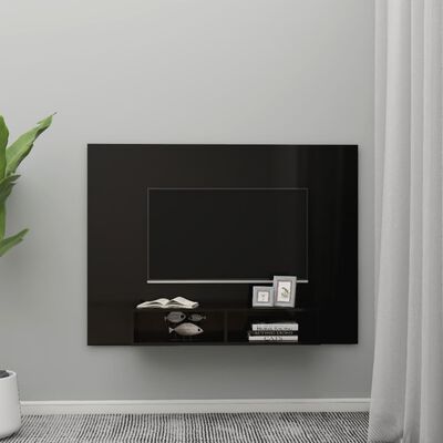 vidaXL magasfényű fekete fali forgácslap TV-szekrény 135x23,5x90 cm