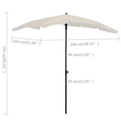 vidaXL homokszínű napernyő rúddal 200 x 130 cm