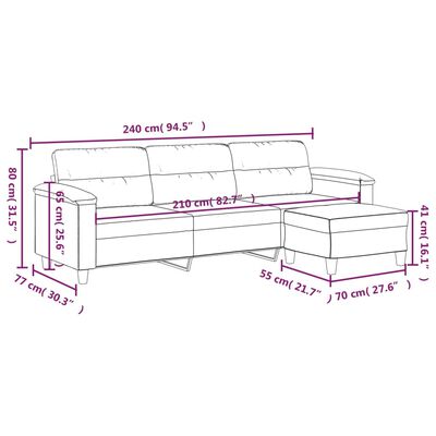 vidaXL 3 személyes sötétszürke mikroszálas kanapé lábtartóval 210 cm
