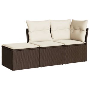 vidaXL 3 r&eacute;szes barna polyrattan kerti &uuml;lőgarnit&uacute;ra p&aacute;rn&aacute;val