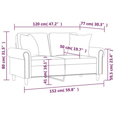 vidaXL 2 személyes világosszürke bársony kanapé párnákkal 120 cm