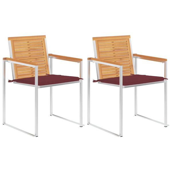 vidaXL 2 db tömör tíkfa és acél kerti szék párnával