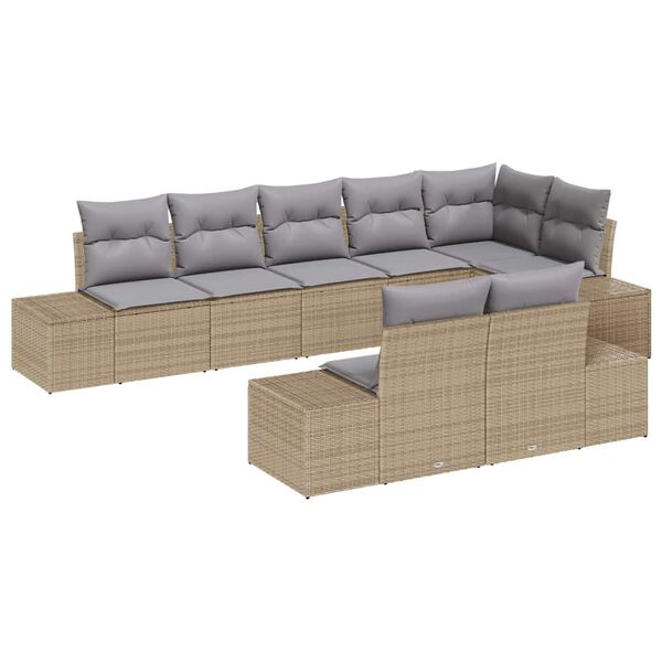 vidaXL Kerti Kanap&eacute; Szett 8 pcs Beige &eacute;s Vil&aacute;gossz&uuml;rke Poli rattan