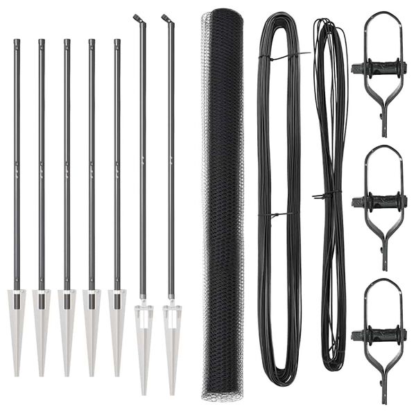 vidaXL Ker&iacute;t&eacute;soszlop Sz&uuml;rke 10 x 1,5 m (25 mm h&aacute;l&oacute;) Ac&eacute;l &eacute;s PVC