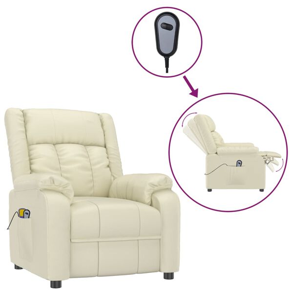 vidaXL krémszínű műbőr elektromos masszázsfotel