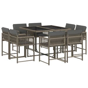 vidaXL 9 r&eacute;szes sz&uuml;rke polyrattan kerti &eacute;tkezőgarnit&uacute;ra p&aacute;rn&aacute;val