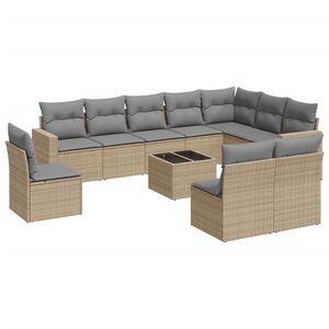 vidaXL 11 r&eacute;szes b&eacute;zs polyrattan kerti &uuml;lőgarnit&uacute;ra p&aacute;rn&aacute;kkal