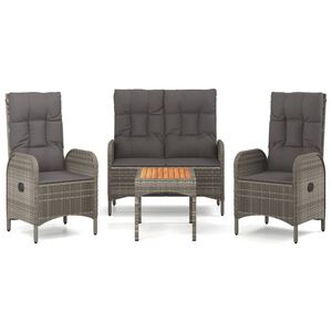 vidaXL 4 r&eacute;szes sz&uuml;rke polyrattan kerti &eacute;tkezőszett p&aacute;rn&aacute;val