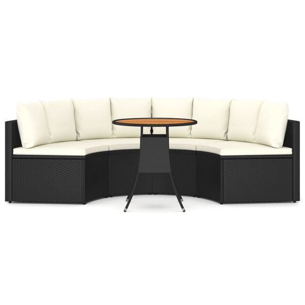 vidaXL 5 r&eacute;szes fekete polyrattan kerti kanap&eacute;szett p&aacute;rn&aacute;kkal