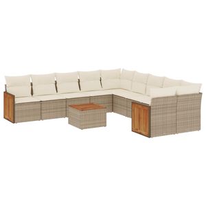 vidaXL 11 r&eacute;szes b&eacute;zs polyrattan kerti &uuml;lőgarnit&uacute;ra p&aacute;rn&aacute;kkal
