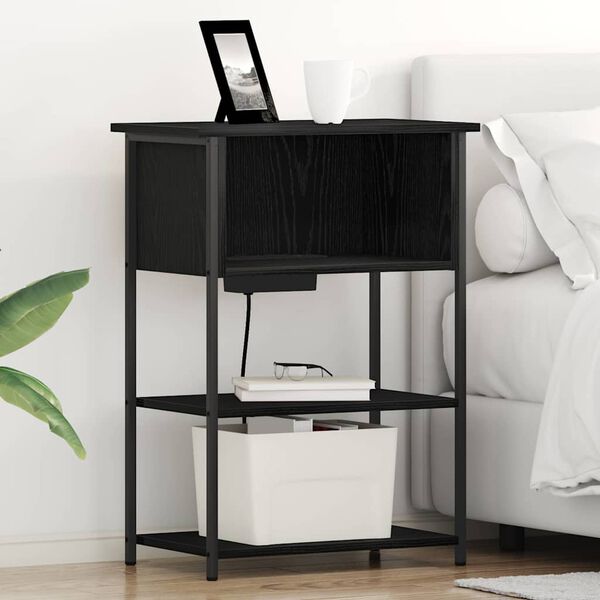 vidaXL &Eacute;jjeliszekr&eacute;ny Fekete t&ouml;lgy 55 x 31 x 76 cm Faanyag