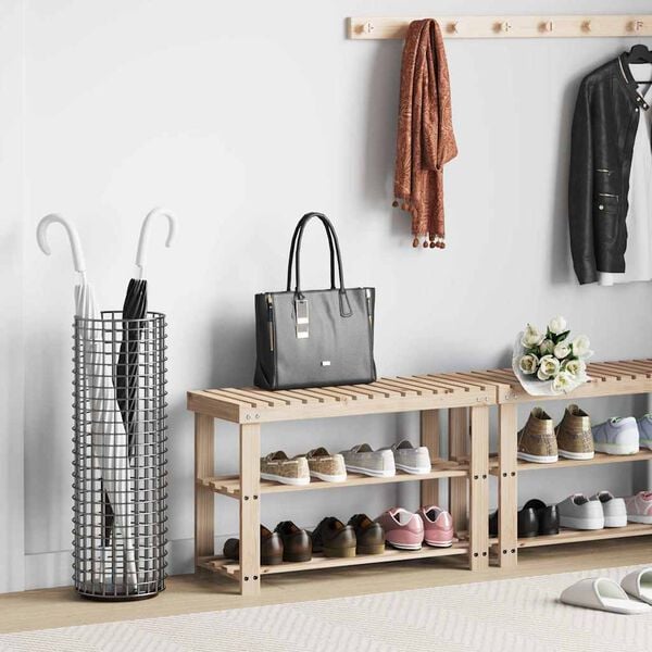 vidaXL t&ouml;m&ouml;r fenyőfa 2 az 1-ben cipőpolc &uuml;lőfel&uuml;lettel