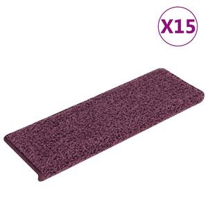 vidaXL 15 db l&eacute;pcsőszőnyeg, 65 x 21 x 4 cm, s&ouml;t&eacute;tlila, t&eacute;glalap alak&uacute; sz&eacute;llel