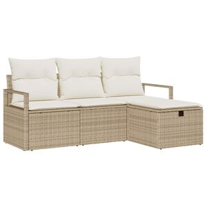 vidaXL Kanap&eacute; Szett 4 db 4-&Uuml;lőhelyek sz&aacute;ma Beige &eacute;s kr&eacute;m polirattan