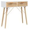 vidaXL feh&eacute;r t&ouml;m&ouml;r fenyő &eacute;s term&eacute;szetes rattan t&aacute;lal&oacute; 80x30x75 cm