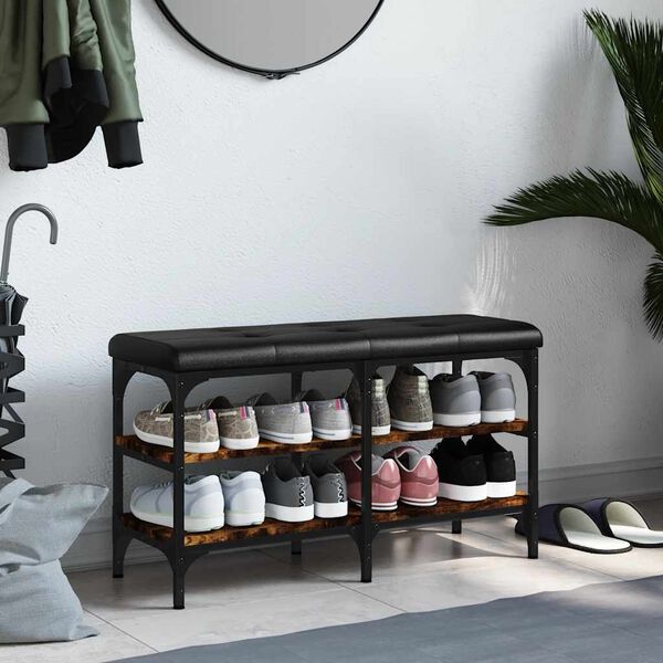 vidaXL f&uuml;st&ouml;s t&ouml;lgy sz&iacute;nű szerelt fa cipőt&aacute;rol&oacute; pad 82 x 32 x 47 cm