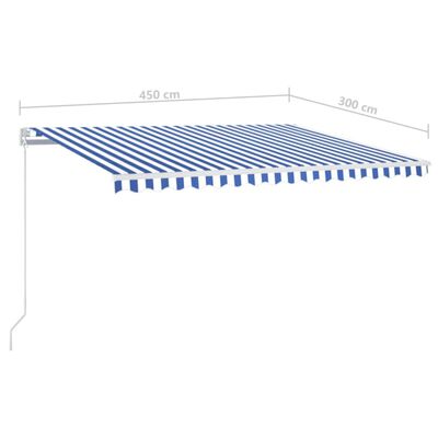 vidaXL kék-fehér automata szélérzékelős és LED-es napellenző 450x300cm