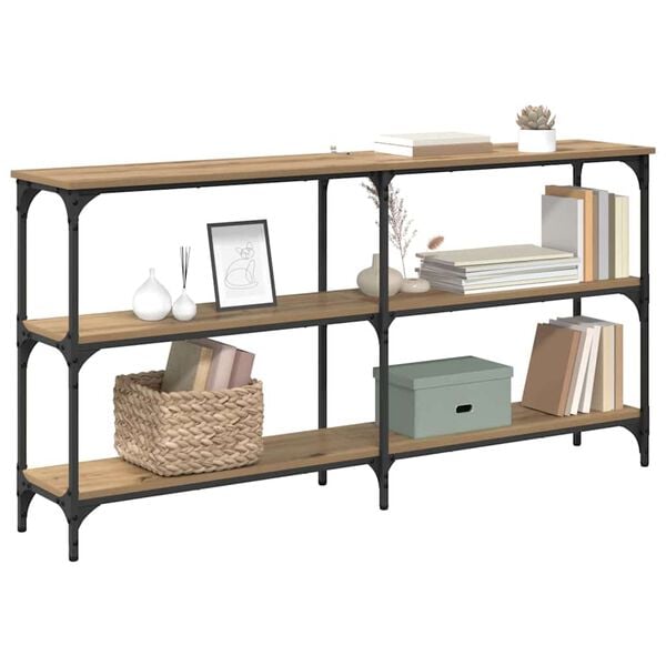 vidaXL Konzolasztal Artisan tölgy 150 x 29 x 75 cm Mérnöki fa és fém